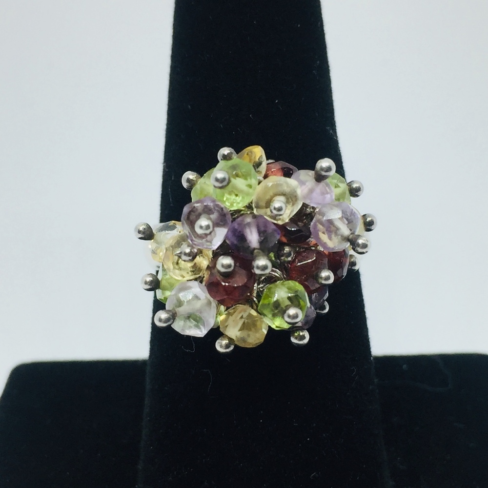 Sterling Gemstone Bead Faceted Cluster Ring